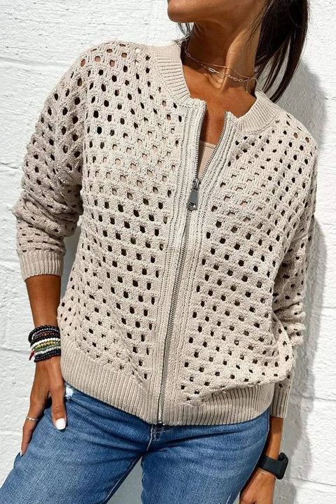 Women's Casual Hollow Knitted Zipper Jacket Women's Jacket m301906