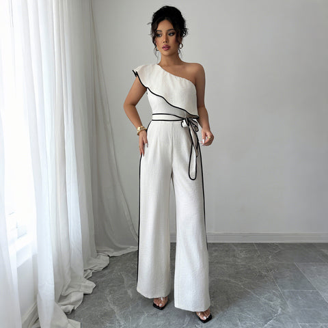 Elegant wind slanted shoulder vest wide leg pants jumpsuit m301391