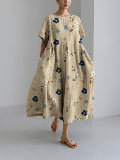 Women's loose crew neck fashion high-end short-sleeved printed dress m301052