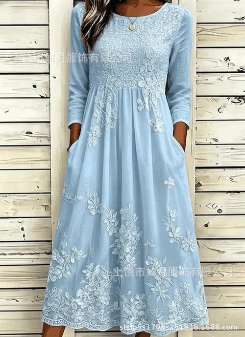 New digital short-sleeved printed women's 7-point sleeve casual dress m303012