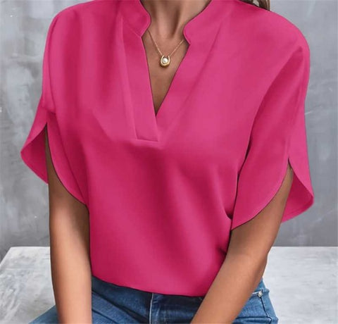 Casual solid color V-neck loose shirt top m303051