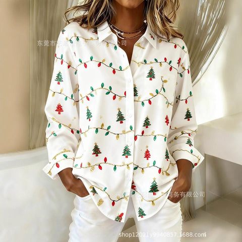 Retro Striped Creative Fashion Versatile Long Sleeve Women's Lapel Shirt m302197