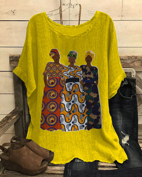 Loose round neck short-sleeved cotton and linen top women's m301281