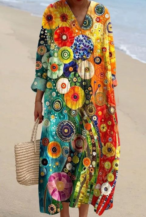 Ladies casual floral 3D printing sleeve dress m301071