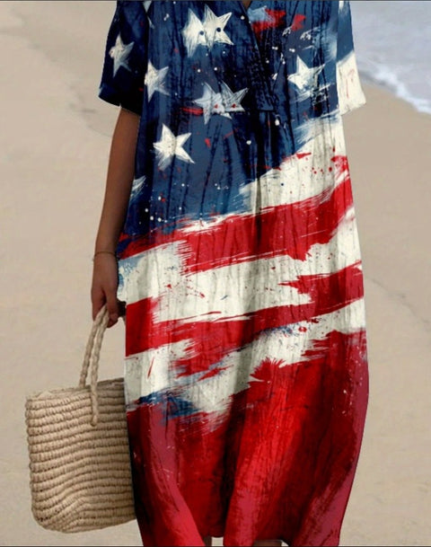 Fashion digital printing large wide V-neck dress m302382