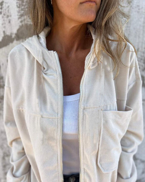 simple style corduroy hooded jacket for women m302045