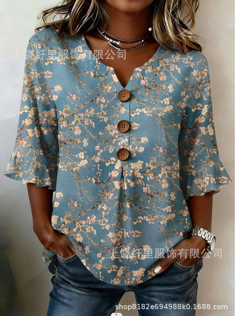 3D digital printing floral pattern women's long-sleeved buckle cardigan top m302703
