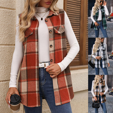 Women's autumn and winter fashion plaid sleeveless vest loose m300977