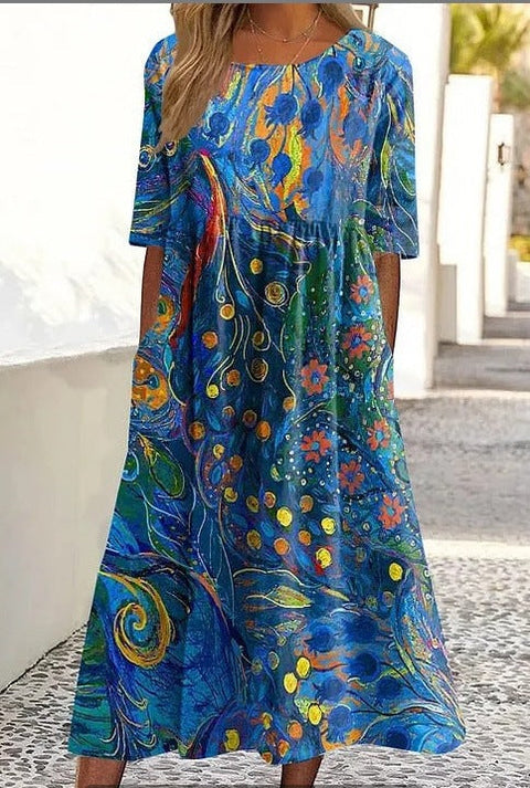 Up and down splicing pocket size printing large wide dress m302623