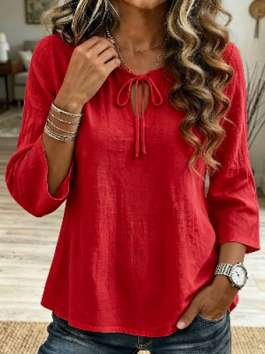Crew neck long sleeve imitation hemp women's loose top m303045