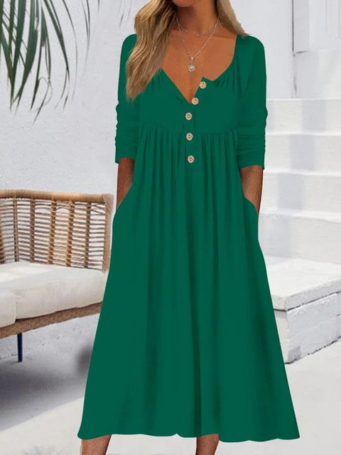 Casual button solid color simple long sleeve long dress m302272