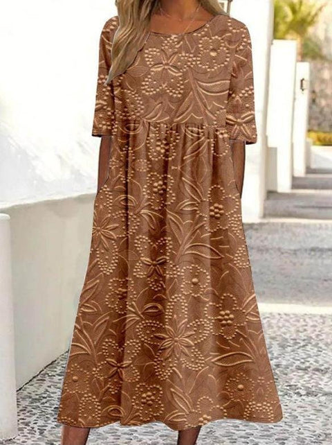 New mid-waist women's casual crew neck 3D printed dress m302528