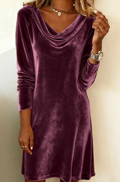 Solid color coat swing neck long sleeve sexy velvet dress m302190