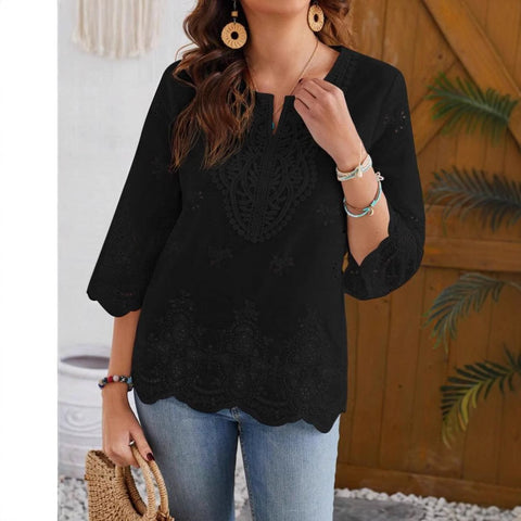 Stylish and sexy lace edge V-neck spring and summer new seven-quarter sleeve shirt m301472