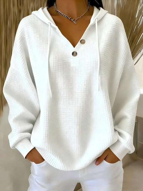 New solid color waffle V-neck button-down hooded sweatshirt m302180
