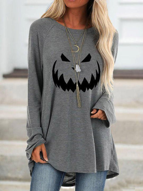 Halloween pumpkin smiley face print long-sleeved T-shirt top M800006