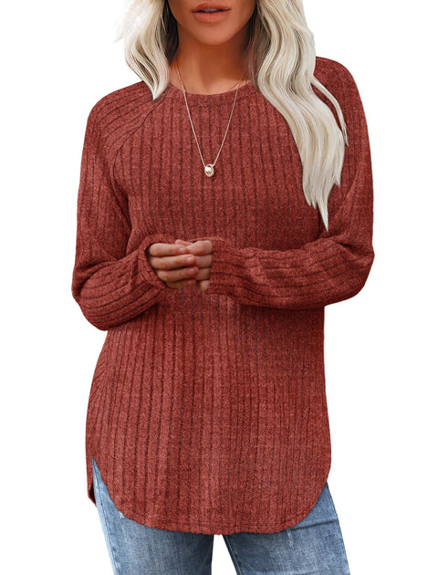 Loose crew neck high and low curved hem top women's m302070