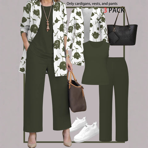 Pink three-piece casual suit women's cardigan wide-leg pants m302761
