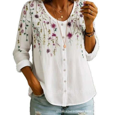 3D digital printing floral pattern women's long-sleeved buckle cardigan top m302703