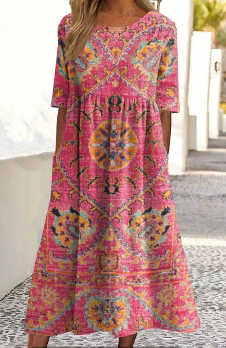 Up and down splicing pocket size printing large wide dress m302623