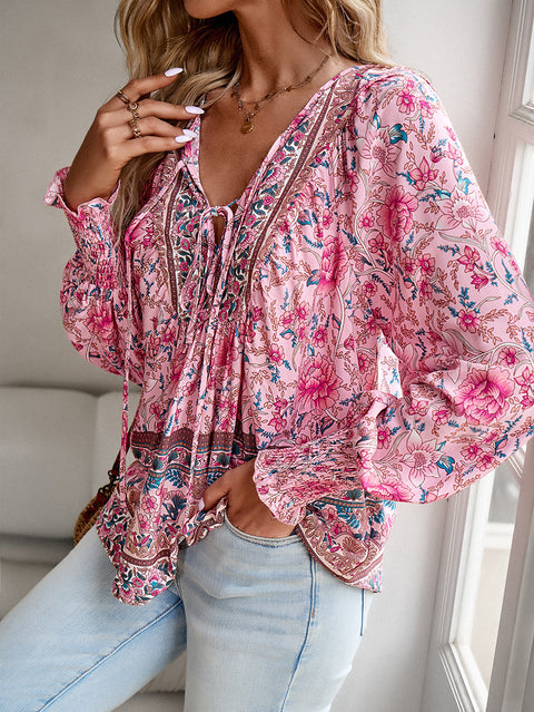 Printed shirt temperament foreign trade v-neck long-sleeved top m300866