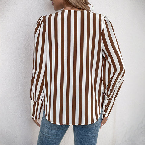 V-neck single-breasted cardigan striped contrasting long-sleeved women's shirt m300818