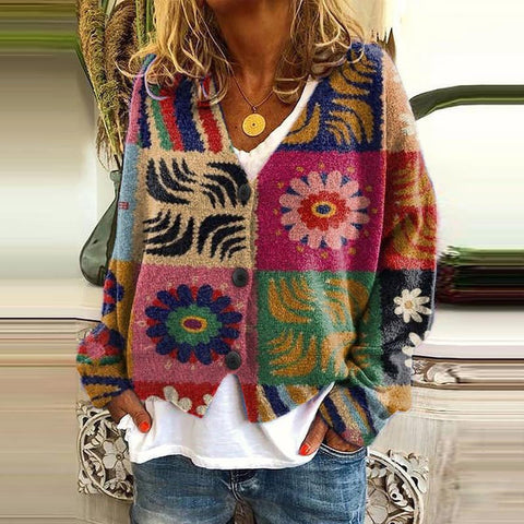 New Christmas abstract print casual cape jacket cardigan sweater m301665