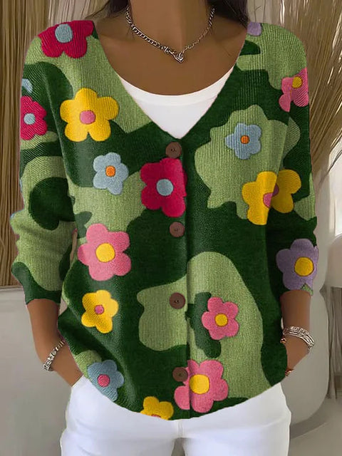 Button women's printed long-sleeved top m302156