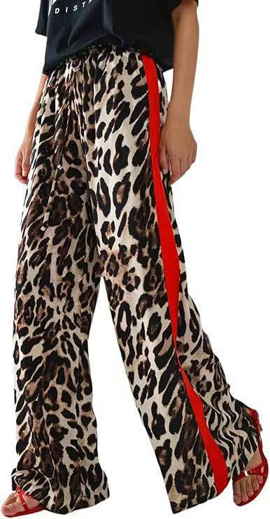 Leopard print splicing temperament loose wide-leg trousers m301903