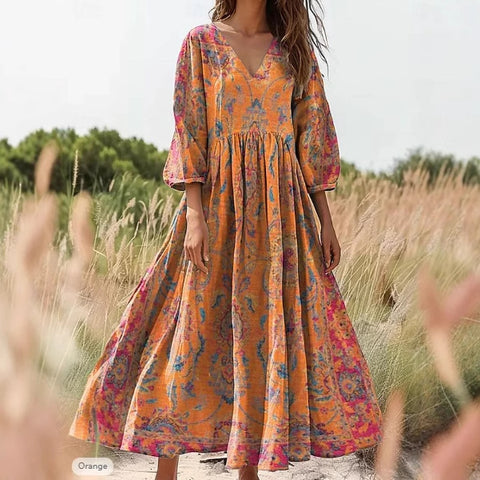 Summer V-neck seven-quarter sleeve vacation dress m301728