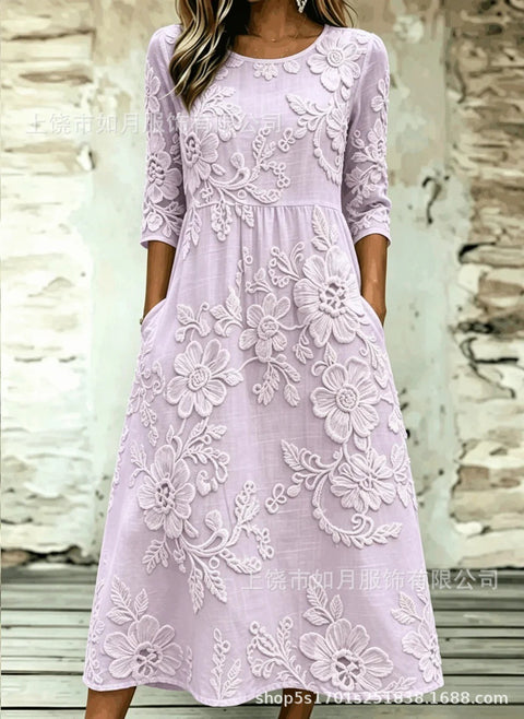 New digital short-sleeved printed women's 7-point sleeve casual dress m303012