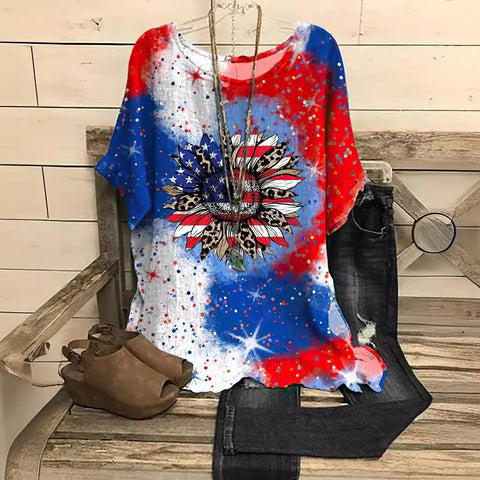 Loose round neck short-sleeved cotton and linen top women's m301281