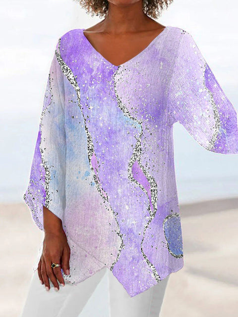 3D printing animal natural scenery V-neck nine-quarter sleeve loose T-shirt m301694