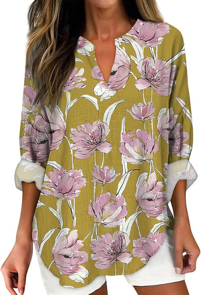 Floral 3D digital printing women's fashion crew neck loose shirt top m301357