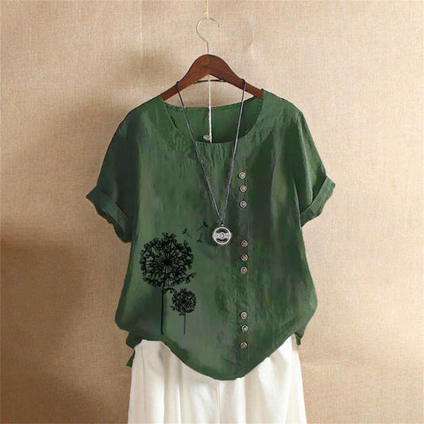 Large size casual loose cotton and linen short-sleeved pullover T-shirt cotton and linen women's clothing large size women's clothing m302737