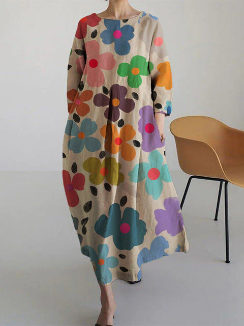 Loose Crew Neck Fashion Premium Long Sleeve Printed Dress m301044