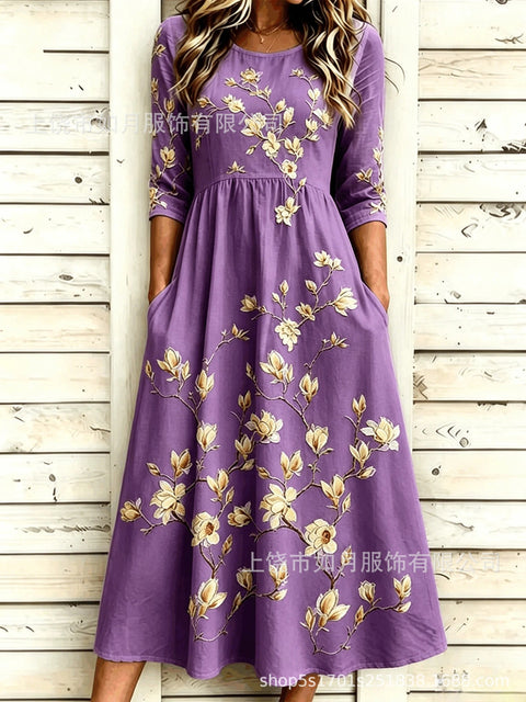 New digital short-sleeved printed women's 7-point sleeve casual dress m303012