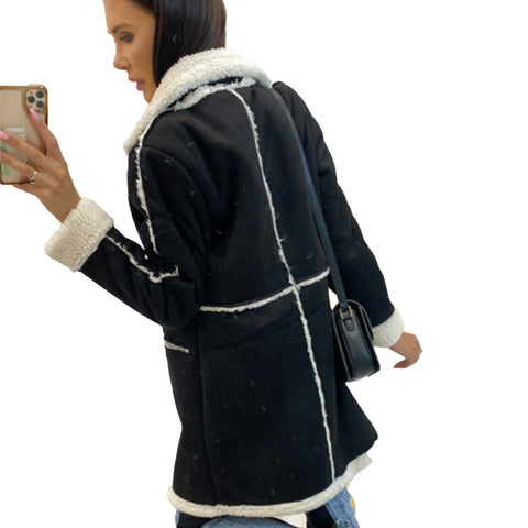 Solid color thickened lamb wool splicing coat jacket m300683