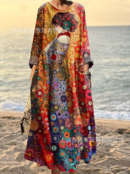 3D printed casual loose dress women m301278