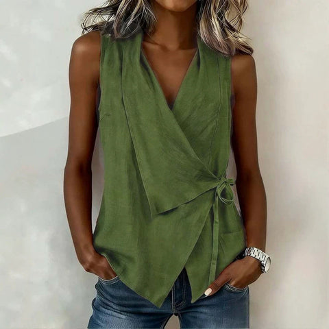 Women's solid color sleeveless lace-up casual shirt FF303330