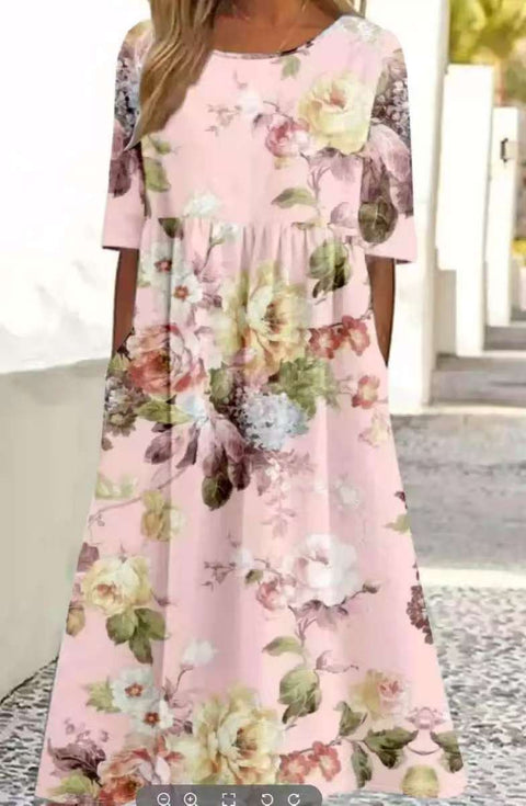 New mid-waist women's casual crew neck 3D printed dress m302528