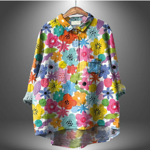 Loose printing round neck casual large size women's T-shirt m302702