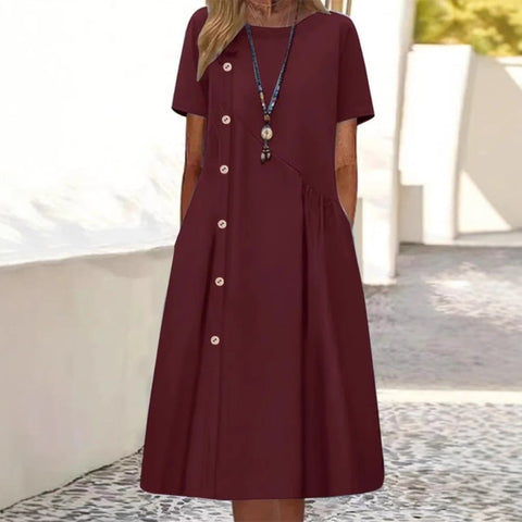 Casual button-down pocket mid-length dress m302202