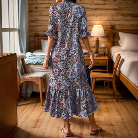 Printed V-neck plus size dress m301199