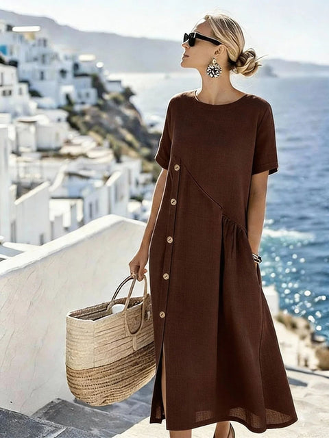 Casual button-down pocket mid-length dress m302438