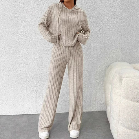 Casual knitted long-sleeved suit women's foreign trade hooded sweater loose trousers two-piece set m301892