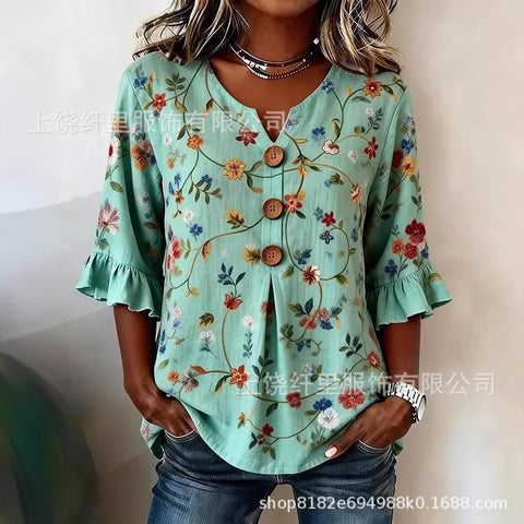 3D digital printing floral pattern women's long-sleeved buckle cardigan top m302703