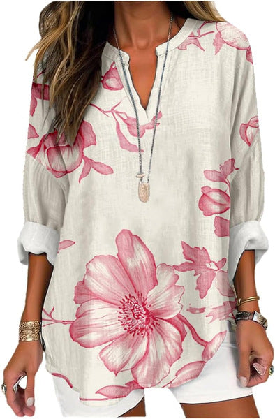 Floral 3D digital printing women's fashion crew neck loose shirt top m301357