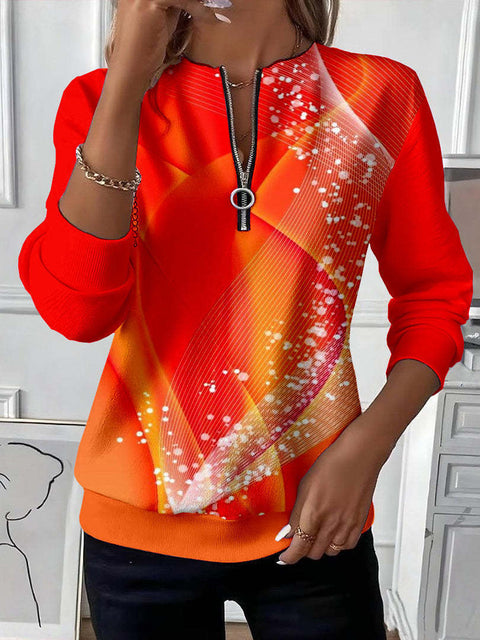 3D printed long-sleeved half-open zipper sweater for women m303052