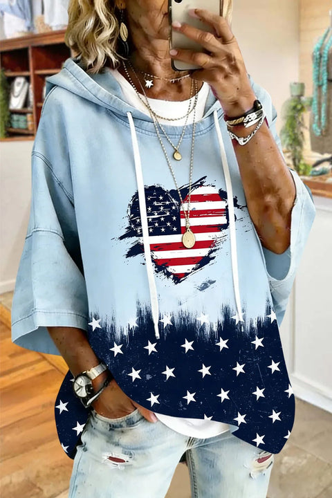 Independence Day 250th Anniversary Printed Loose Hooded T-Shirt m303003